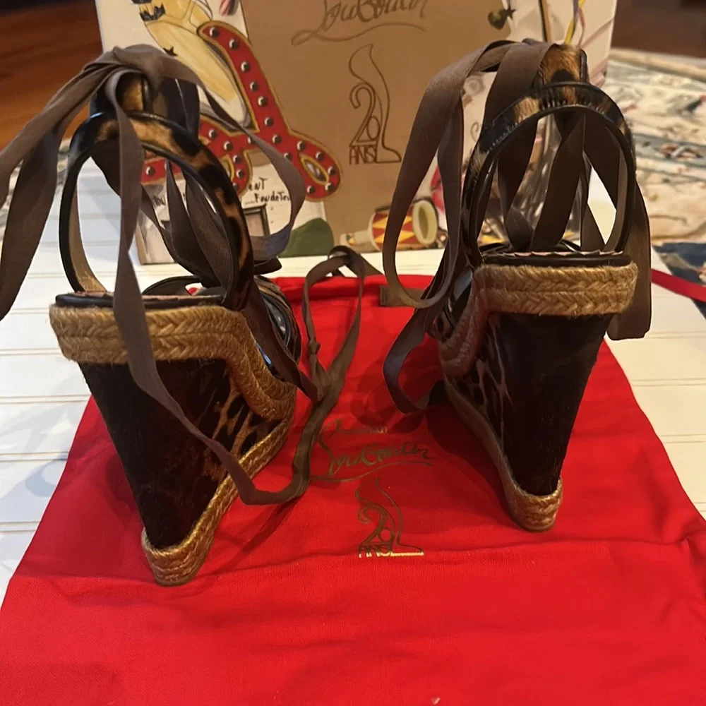 Christian Louboutin Brown/Black Leopard Print Isabelle Wedge Sandals